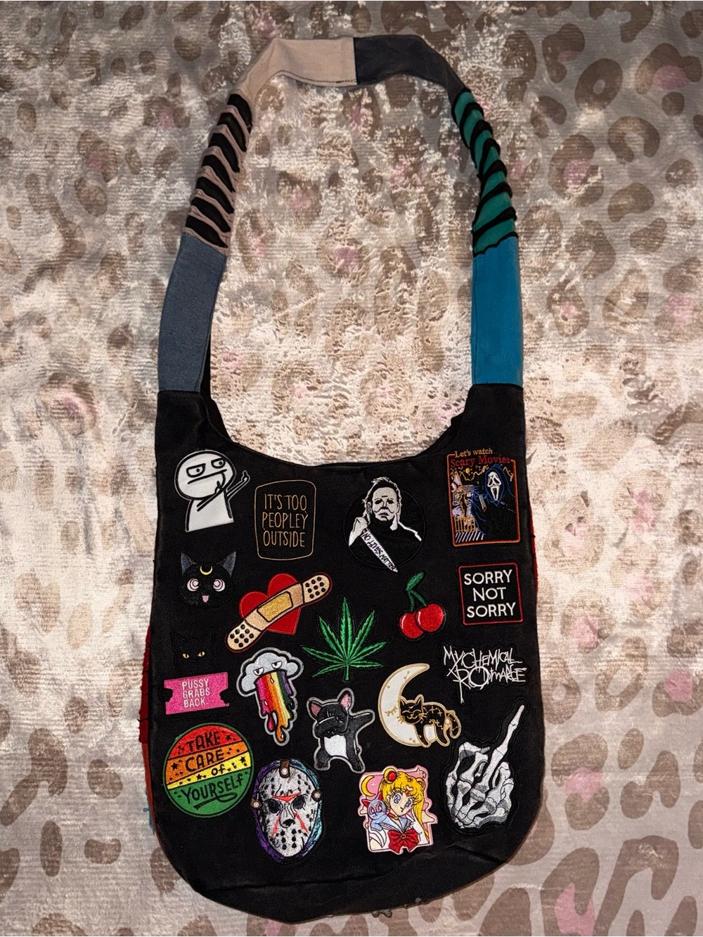Custom Patchwork Slouch Hobo Bag Handmade Alternative Goth Aesthetic